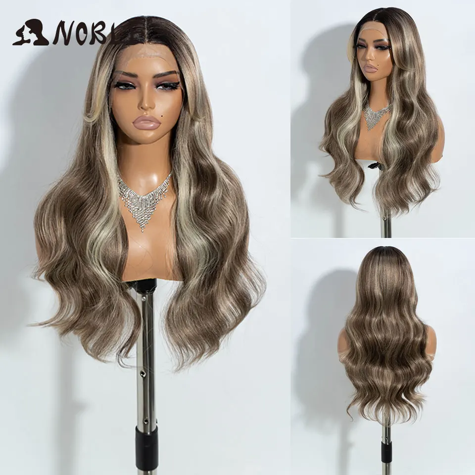 Noble Synthetic Lace Front Wig Long Wavy 24 Highlight Honey Body Wavy T Part Lace Wig For Women Lace Front Wig Ombre Blonde Wig