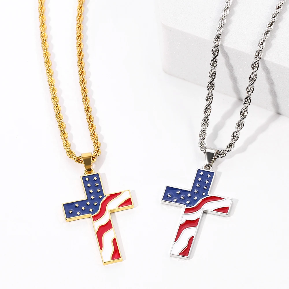 Hip Hop Punk American Flag Cross Necklace Fashion Personality Pendant  Unisex Jewelry Accessories Pendent Gift view 6