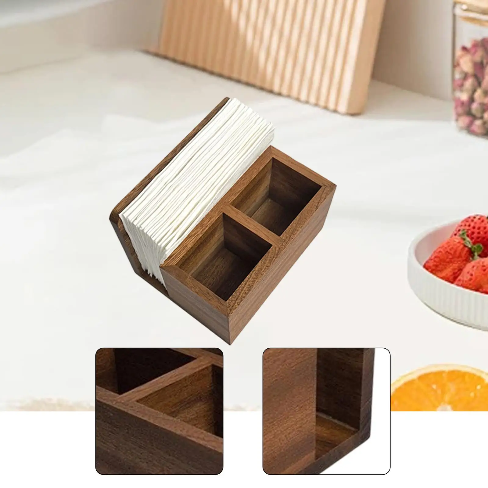 

Elegant Wooden Silverware and Napkin Case Tabletop Storage Container for Home Dining Room Decor