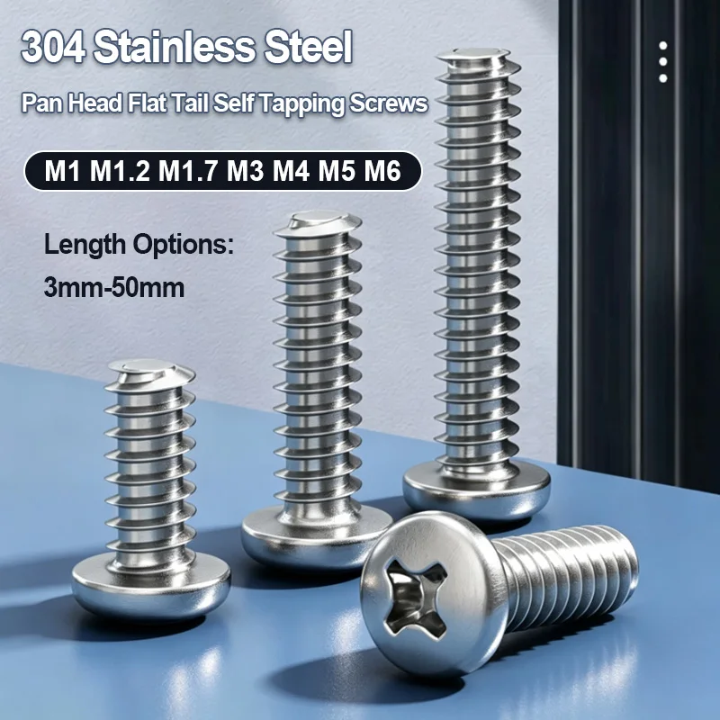 304 Stainless Steel PB Pan Head Self Tapping Screws M1 M1.2 M1.7 M2-M6 Rustproof For Wood Furniture Thin Metal Installation