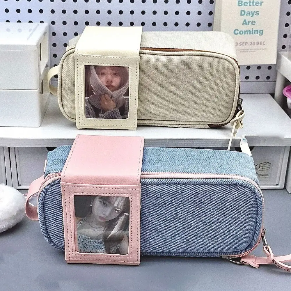 Solid Color Large Capacity Pencil Case Simplicity Design Korean Fashion Stationery Bag Large Capacity Scrapbook Pen Organizer