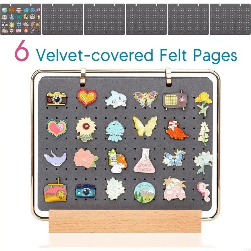  Brooch Pin Holder Felt Board 6 Page Badge Button Display Panels for Collectors