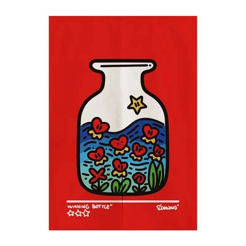 Wishing Bottle Cartoon Door Curtain Love Flower Illustration Fabric Non Punching Entrance Bedroom Privacy Partition Curtain
