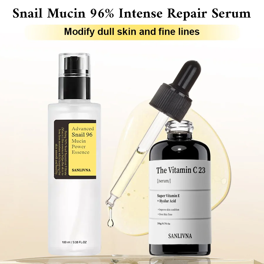 Sanlivna الكورية للعناية بالبشرة الحلزون 96% + VC 23% Duo - مصل تفتيح وبشرة مملة
