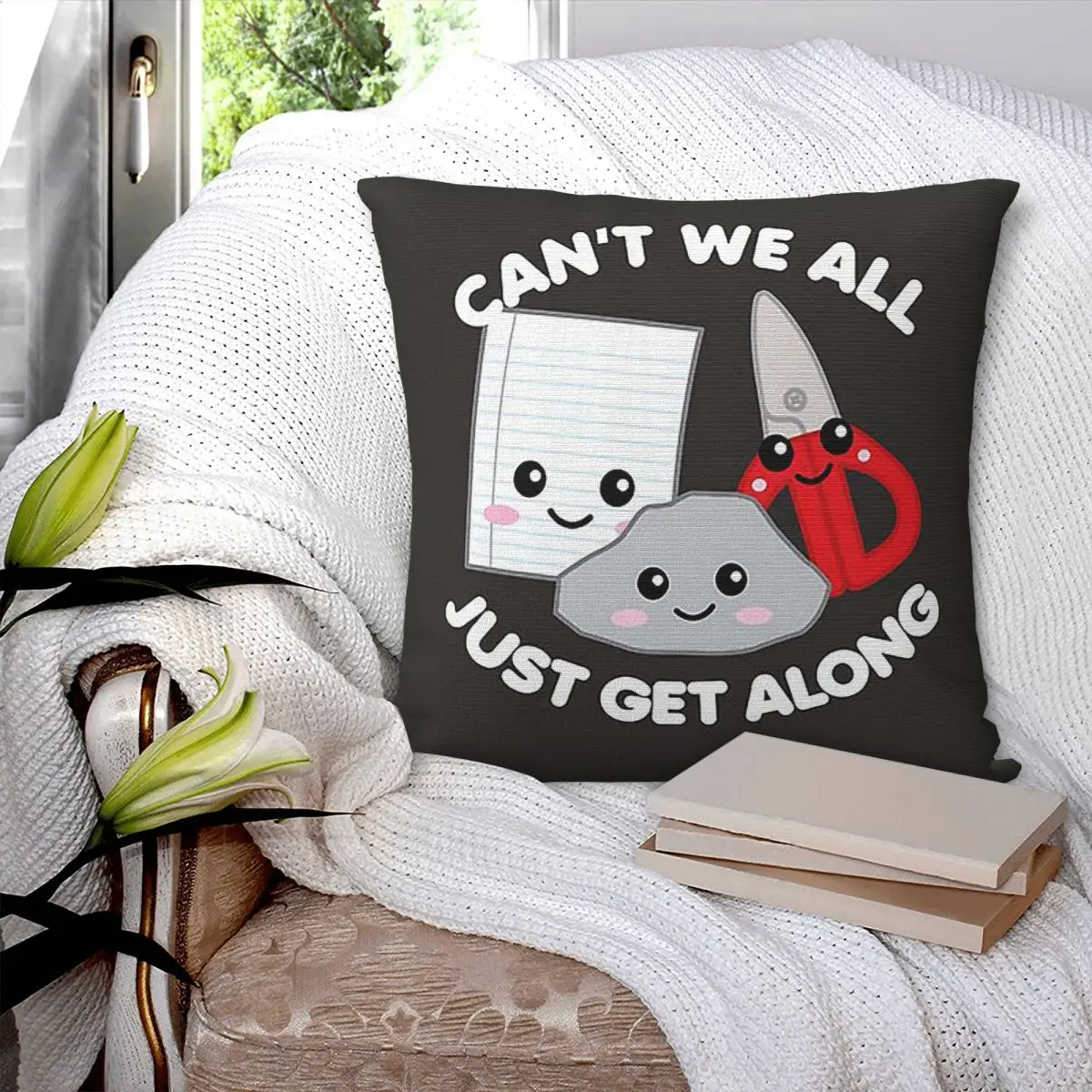 Can't We All Just Get Along Rock Paper Scissors Kawa Square Pillowcase Pillow Cover Cushion Throw Pillow for Home Living Room