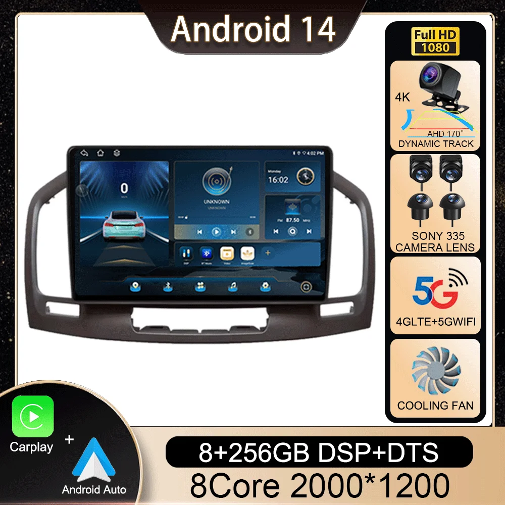 

Автомобильное радио Android 14 Carplay WIFI + 4G для Buick Regal Opel Insignia 2009 2010 2011 2012 2013, мультимедийный плеер GPS Navi Stereo BT