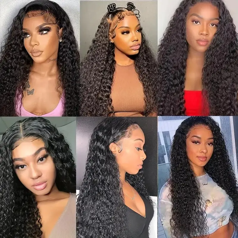 High Quality Glueless  13x6 HD Lace Front 20 34 Inch Natural Black Deep Wave 13X4 Human Hair Curls Wig for Women 180 Density