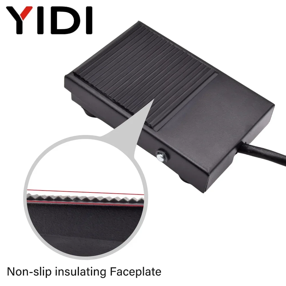 1pc TFS-1 Metal Electric Power Foot Pedal Switch Non-slip Momentary 220V AC 10A Waterproof SPDT Black On Off 1NO1NC Footswitch