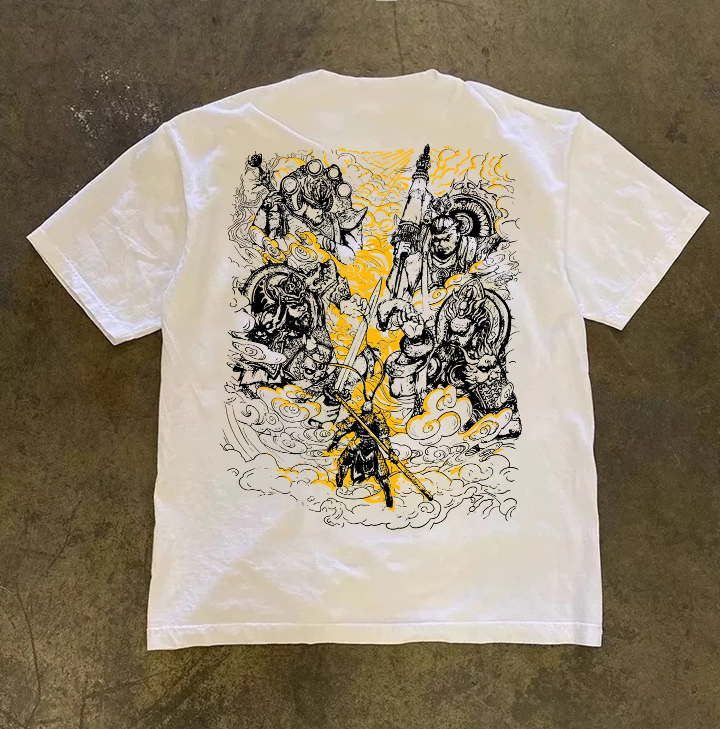 Black Myth Wukong Cotton T shirt The Four Heavenly Kings of Personalized Printing: Yang Jian vs. Sun Wukong
