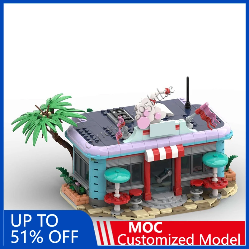 

810 PCS City Street Scene Milkshake Bar MOC Customize Modular Building Block Educational Technology DIY Birthday Toy Gift