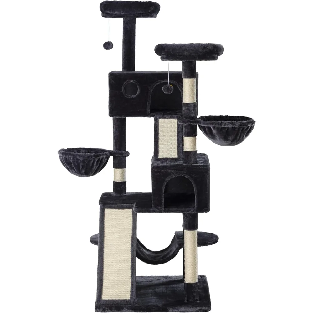 Drzewo Wieża Condo dla kotów domowych/Wielopoziomowe centrum aktywności meblowej z szeroką podstawą/Przytulne pluszowe grzędy dla kotów/Kosze/Sizal