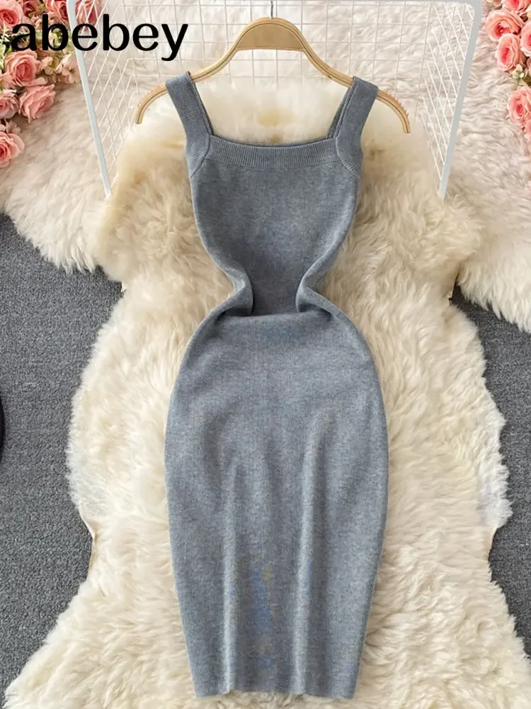 Robe longue mi-longue en tricot pour femmes, Sexy, bretelles, débardeur, taille élastique, moulante, plage, couleur unie, dos nu, été, 2026