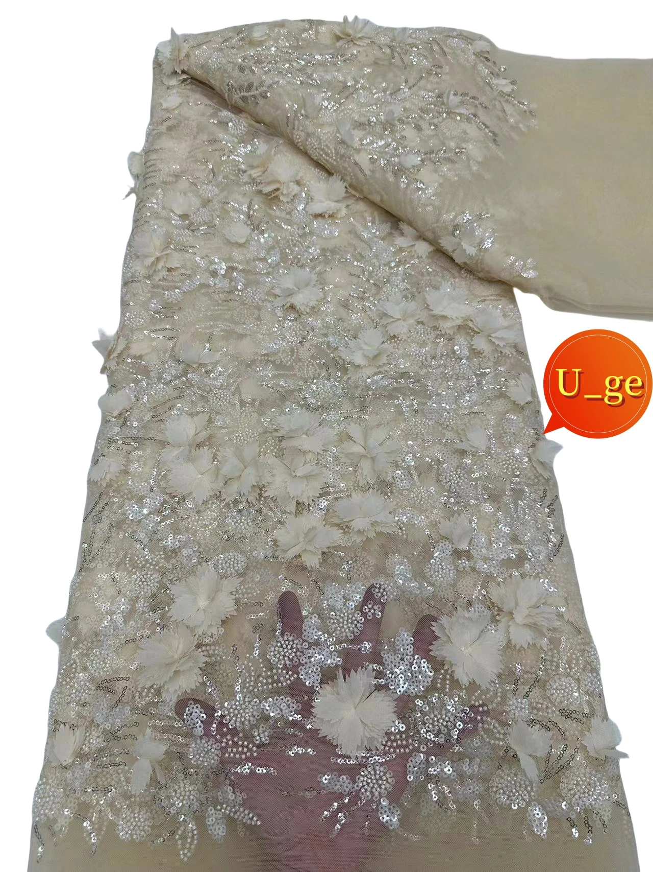 2024 Latest Best Quality Delicate Soft Eligant white Embroidered Beaded tube Lace Fabric For Party Evening Dress U_GE5228