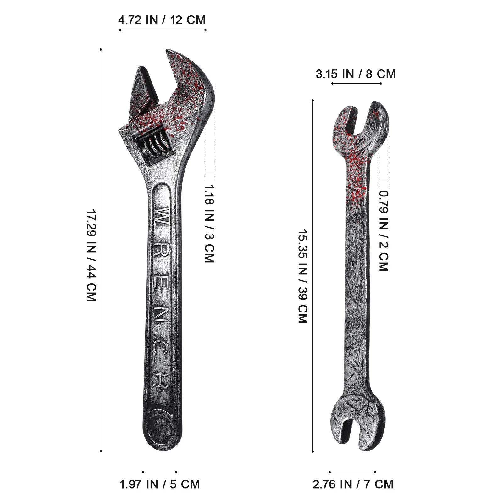 2Pcs Spooky Bloody Wrench Prop Decor for Halloween Party Haunted House Scare Setup Realistic Plastic Gag Decoration Accessory