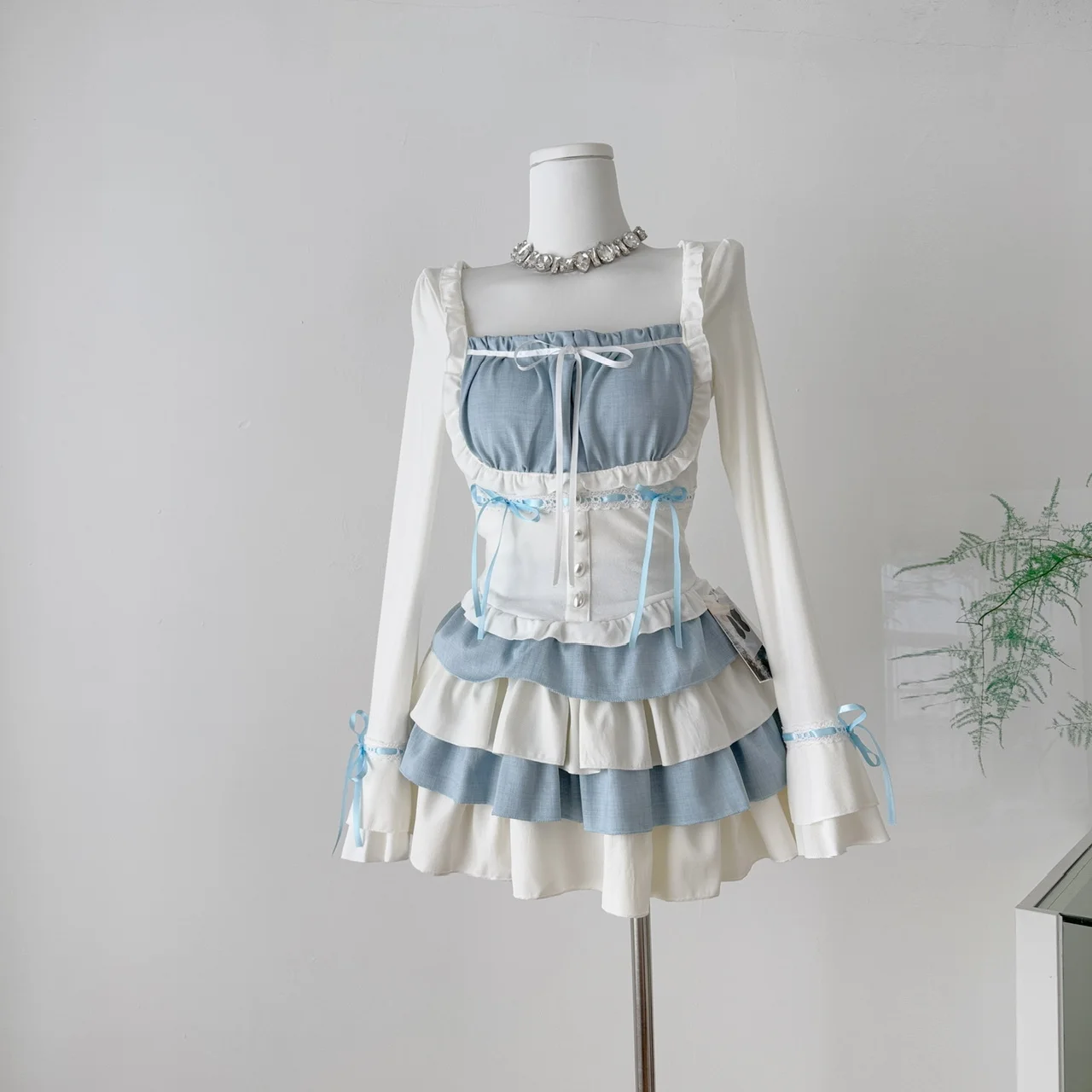 Ropa Kawaii elegante, conjuntos de faldas de 2 piezas, Tops cortos Y2k de estilo japonés informal de otoño, blusa + minifaldas, trajes Vintage de Lolita