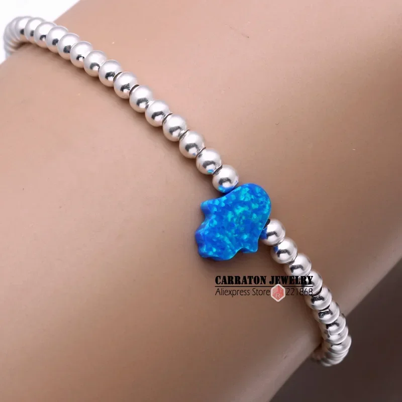 KALETINE Luxury Elastic String Opal Hamsa Hand of Fatima Elephant 925 Sterling Silver Bead Bracelets For Women Men