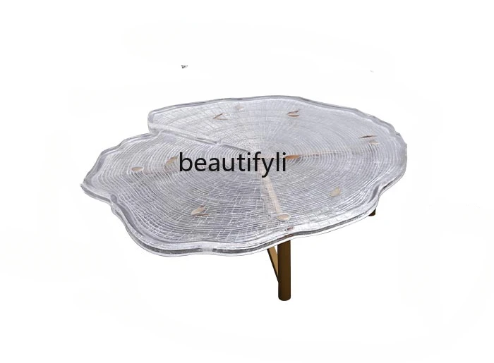 

Italian light luxury home crystal coffee table transparent resin water ripple furniture dining table