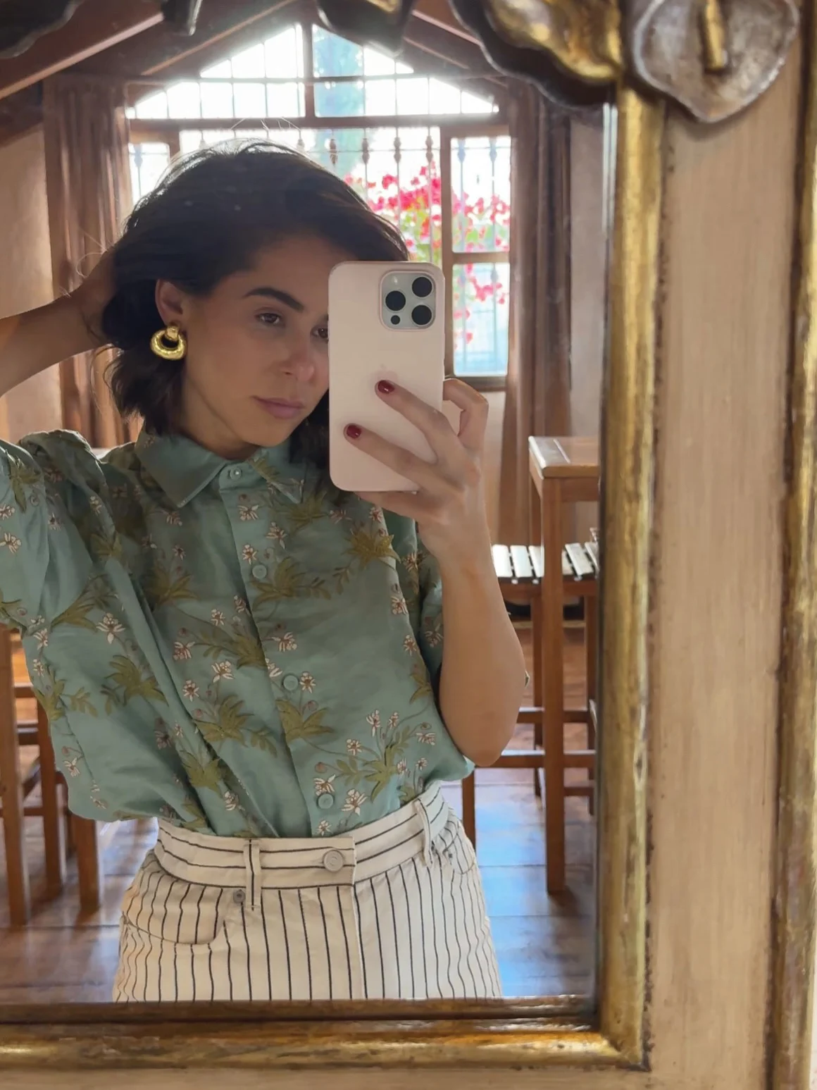 

2025 New Women Flower Embroidery Shirt Short Sleeve Turn-down Collar Single Breasted Loose Female Green Linen Blouse Top