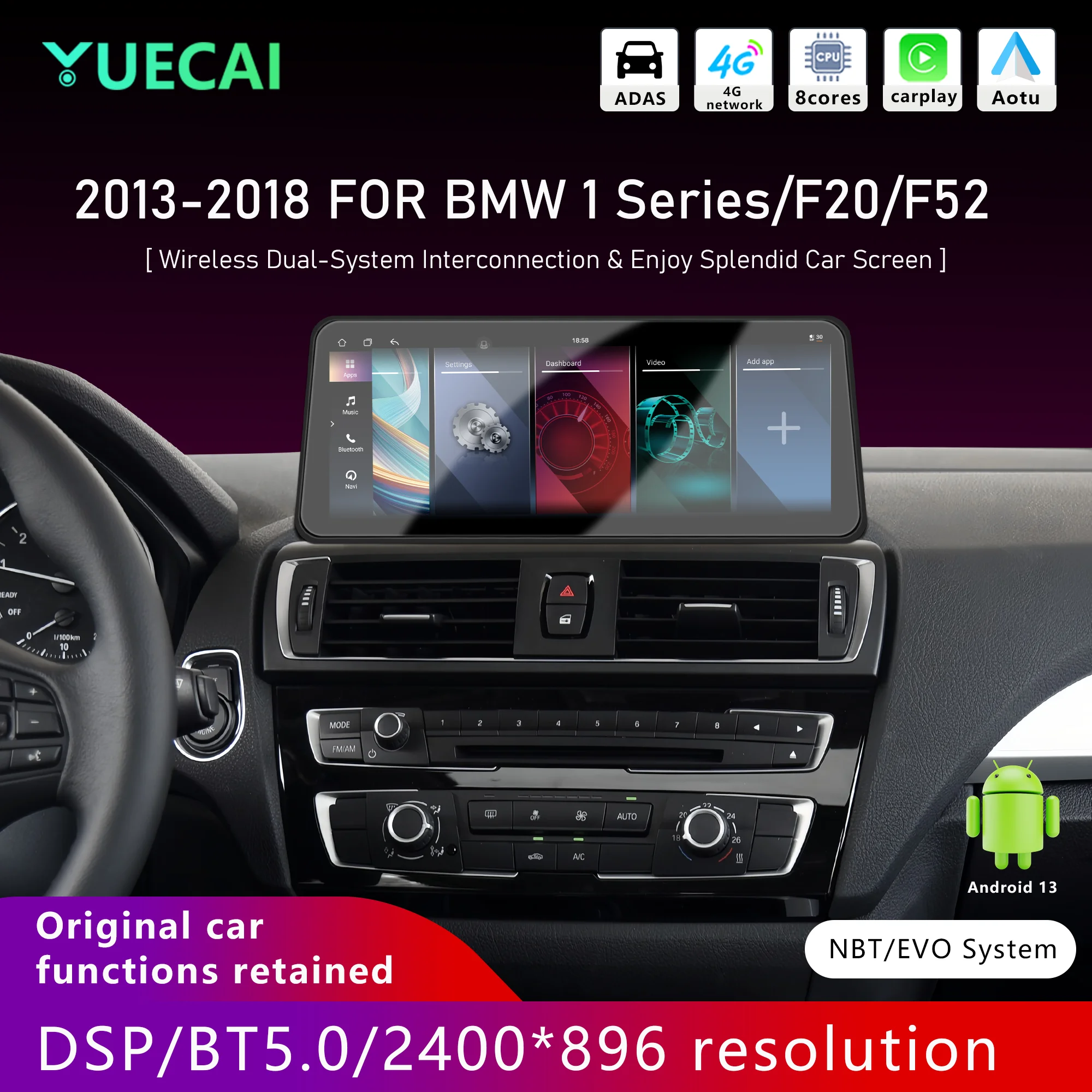 12.3‘’ QLED Screen Car Radio GPS Wireless CarPlay 7870 Chip For BMW 1 Series F20/F52 2013-2018 Android Multimedia Video Player