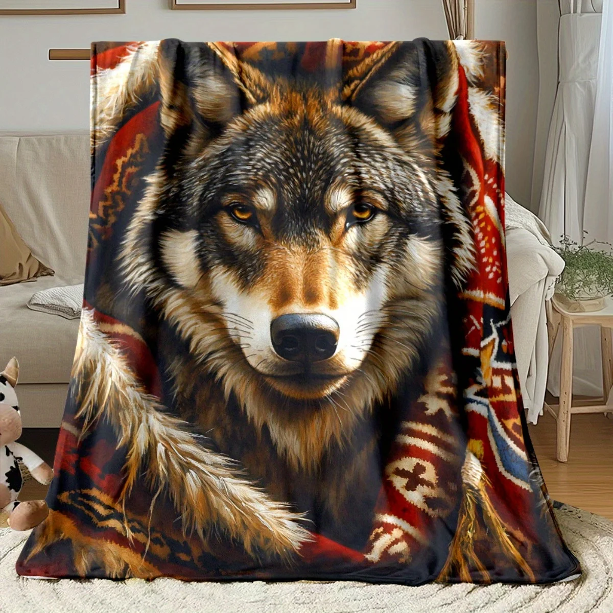 Aesthetic Wolf Portrait Polyester Throw Blanket Cozy Decor Accent Couch Sofa Winter Warmth Home Decor Gift for Living Room