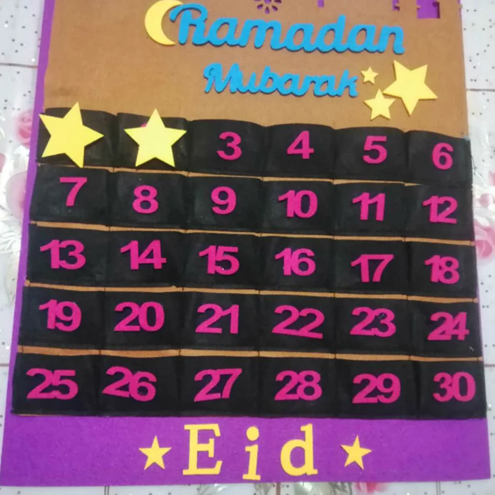 

Eid Countdown Calendar 1 Piece Purple Hanging Wall Decor for Home Hotel Supermarket Reusable Celebration Atmosphere Enhancer