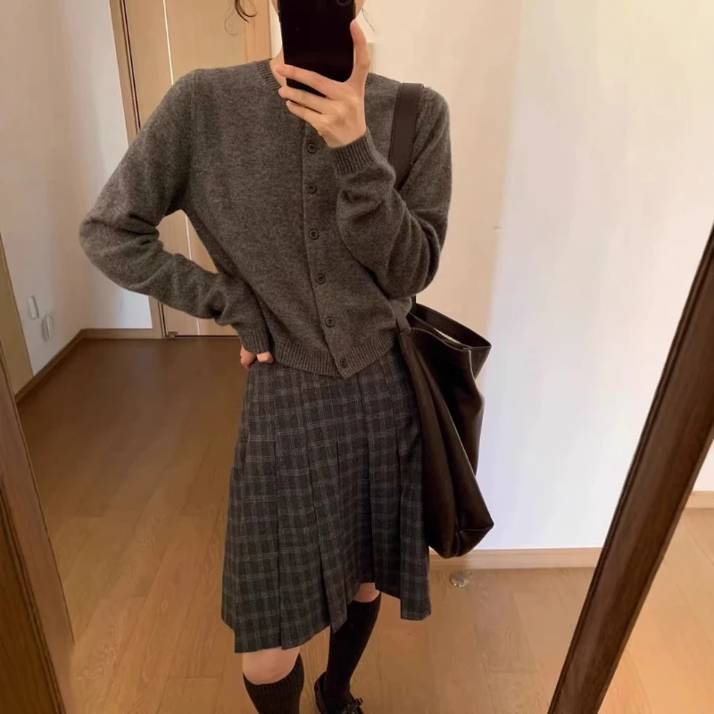 2025 Hot Selling New Style Temperament Design Sense Color Blocked Small Plaid Woolen Skirt for Women