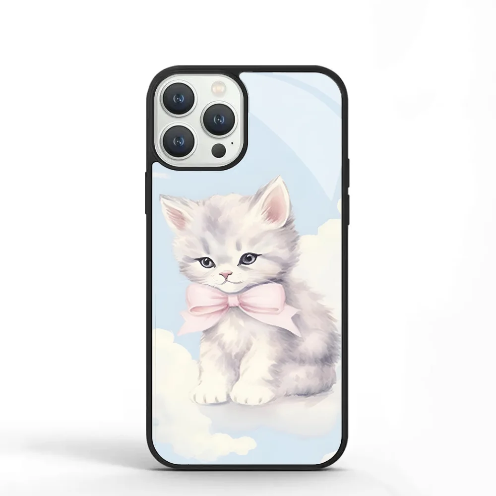 

Preppy Cute Kitten Phone Case For IPhone 11 12 13 14 15 Plus Pro Max Mirror Acrylic PC TPU Cover