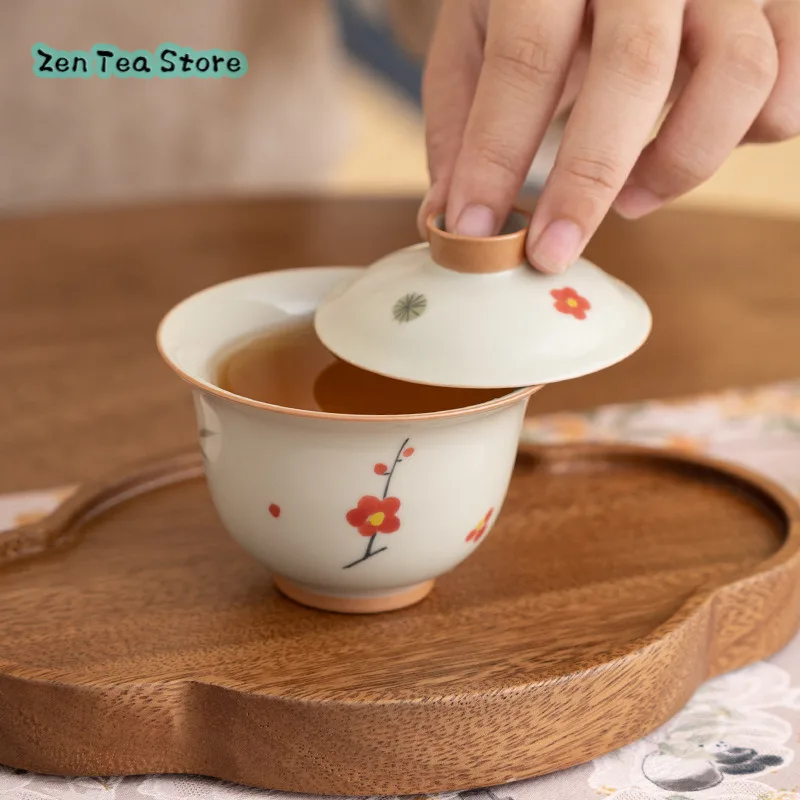 Cover Bowl Hand-painted Home Ceramic Tea Ice Table Under Glaze Color Three Friends Two Small Tea Bowl Tea Infuser Cover Cup