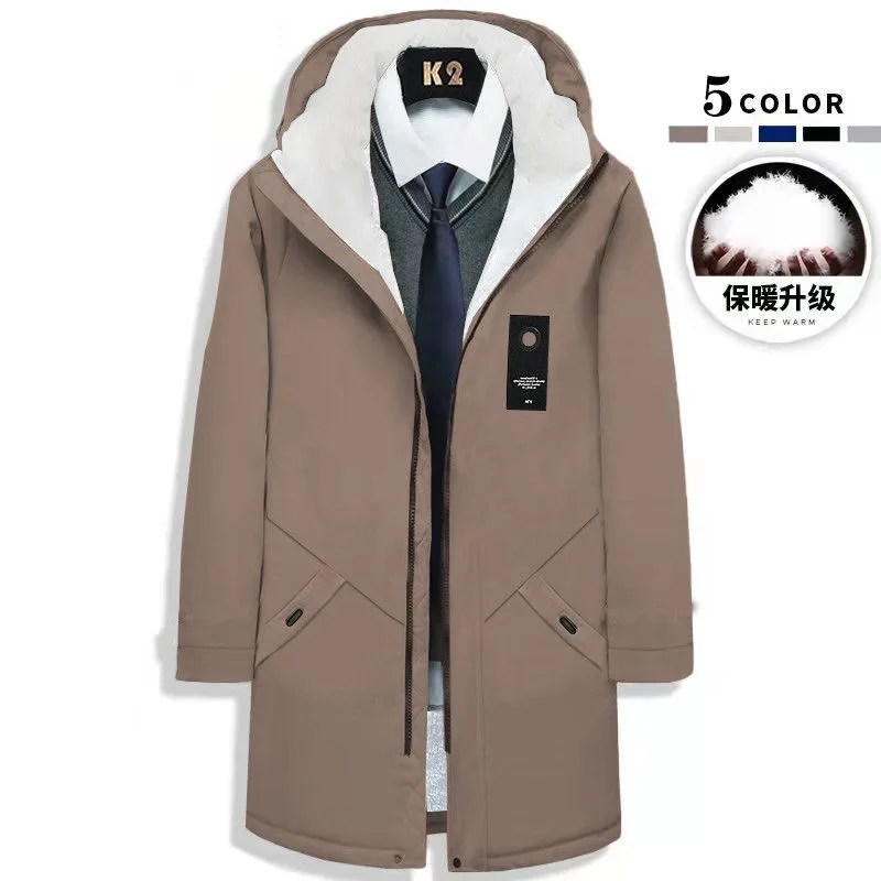 2023 Autumn and Winter New Fashion Trend Long Plus Fleece Trench Coat Men\'s Casual Loose Comfortable Thick Warm Large Size Coat