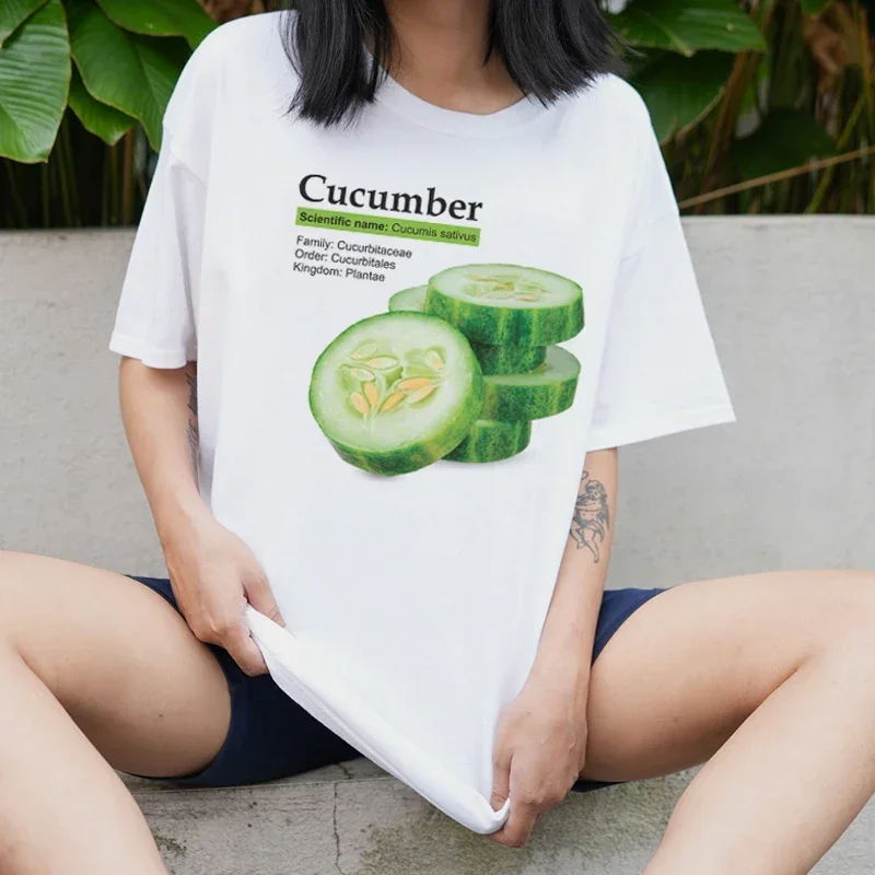 Cucumber Graphic Tees Retro Fashion Streetwear T-Shirts Women Short Sleeve Vegetable T Shirt Unisex Vintage Clothes Oversized