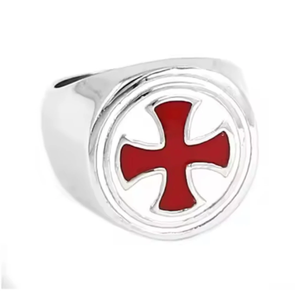 Classic Cross Ring Stainless Steel Jewelry Templar Red Cross Ring Armor Shield Knight Motor Biker Men Ring Wholesale SWR0636A