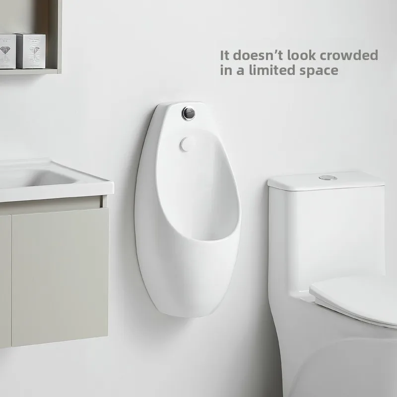 Compact Wall Hung Ceramic Men Urinal Hand Press Flush Deodorant Water Saving Household Washroom Male Standing Toilet