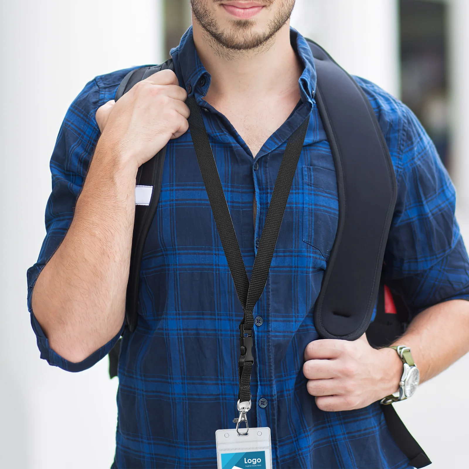 

1 Set Lanyard With Id Card Holder Horizontal Vertical Multi Functional Badge Holder Clip For Office Hospital Business Use Pvc