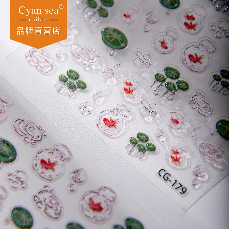 Jelly Stickers Lotus Flower Koi Fish Good Luck 3D Puffy Waterproof Self Adhesive for DIY Phone Case Scrapbooking Hot Selling