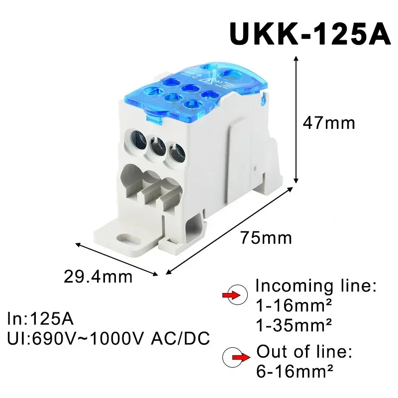 UKK80A 125A 160A 250A 400A 500A Terminal Block 1 in Many Out Din Rail Distribution Box Universal Electric Wire Connector 4
