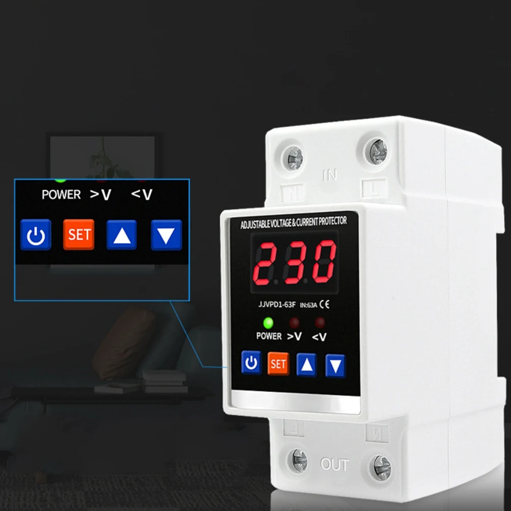 DinRail Single Display Protector Adjustable Over Under Voltage Protective Device Digital Display Voltage Protector