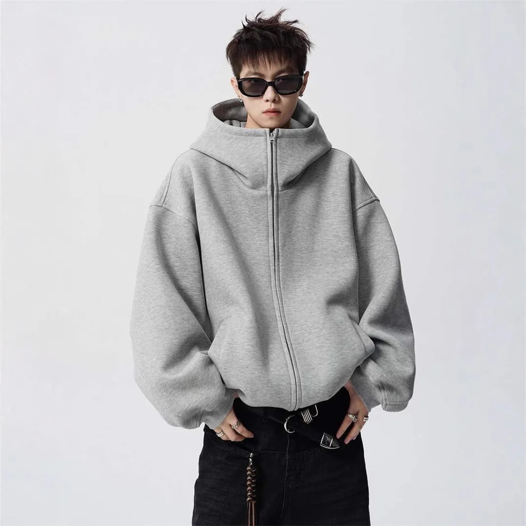 Hooded Sweater Men's Spring and Autumn New Double Zipper Design Jacket High Street Top