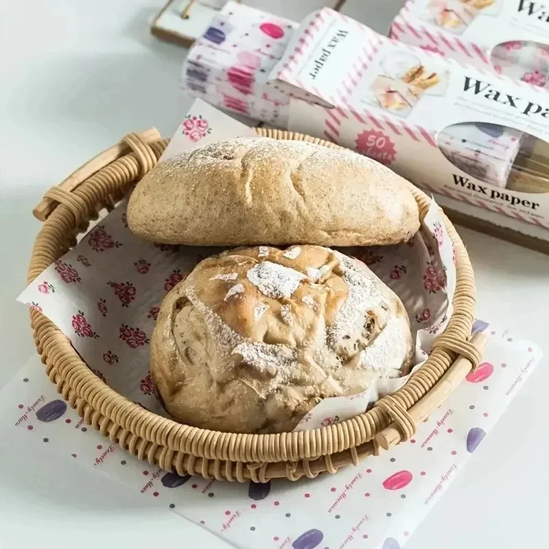 50PCS Food Grade Greaseproof Paper, Printed Sandwich Burger Wrapping Paper, Baking Liner & Pastry Tray Paper for Food Packaging view 3