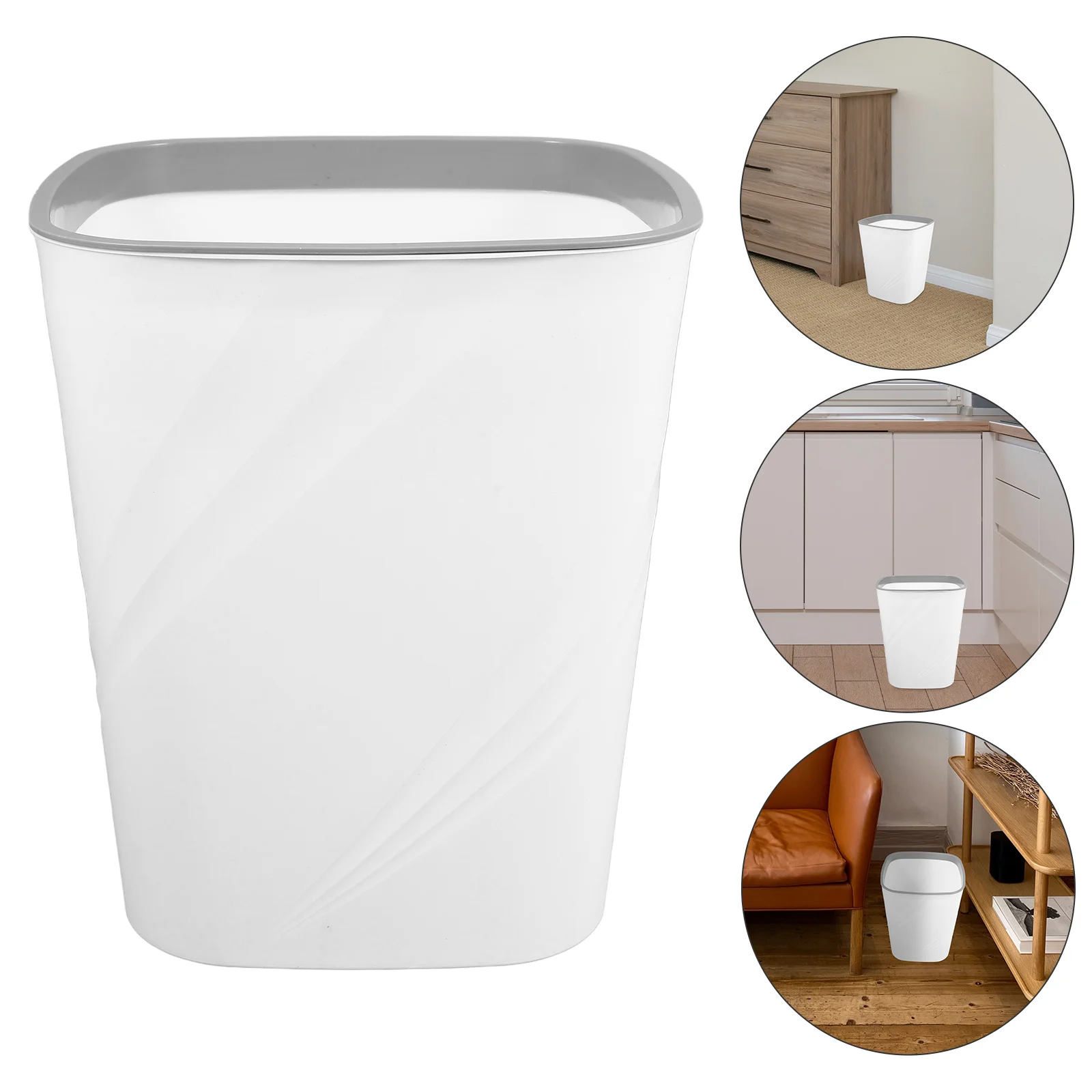 

Large Capacity White Plastic Trash Garbage Bin Open Top Press Ring For Home Office Bathroom Kitchen Bedroom Desktop Use
