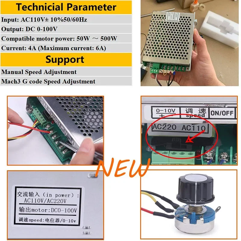 Imagem -05 - Spindle Power Supply 220v 110v com Controle de Velocidade Mach3 Ajustável Switching Power Supply Governador para Cnc Spindle Motor 500w dc