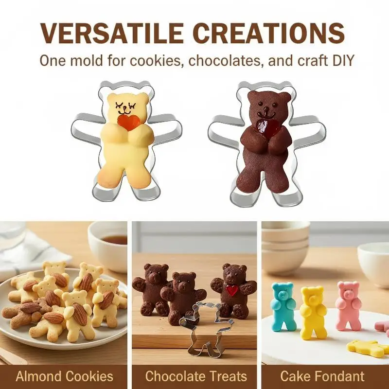 Cute Bear Cookie Cutters Stainless Steel Baking Festive Biscuits Molds - Suitable For Christmas Cake Pastry Dessert Cookie Tools