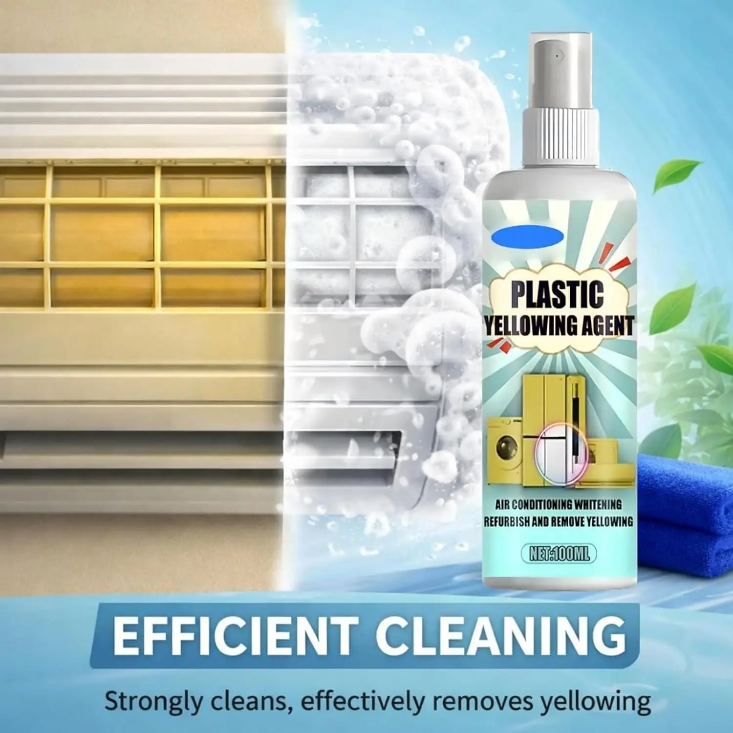 100ml Powerful Yellowing Remover Fast-Acting Air Conditioner Plastic Cleaner for Electronics Appliances Walls Floors Agent
