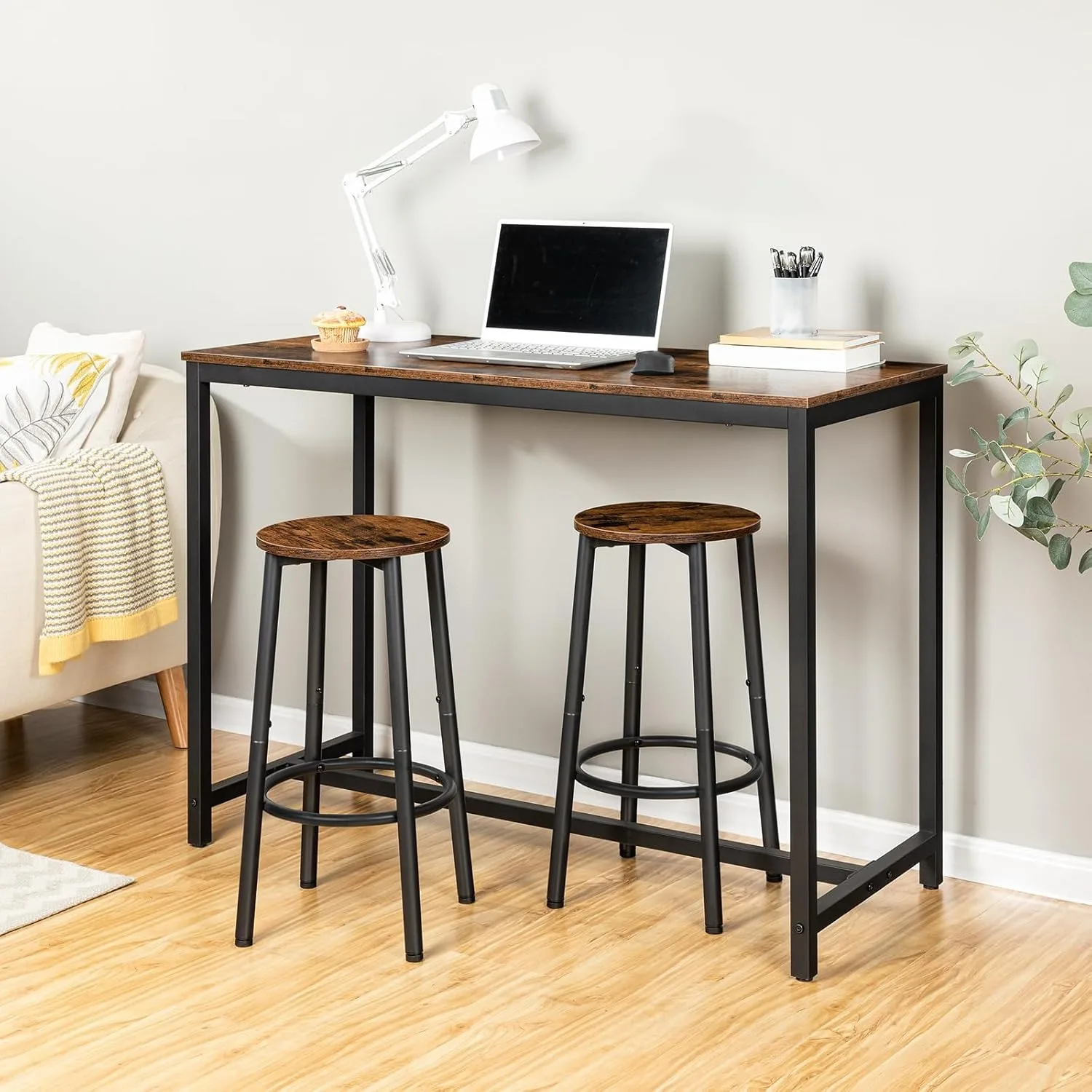 Kitchen Round Height Stools with Footrest, Breakfast Bar Stools, Sturdy Steel Frame, for Dining Room, Kitchen,