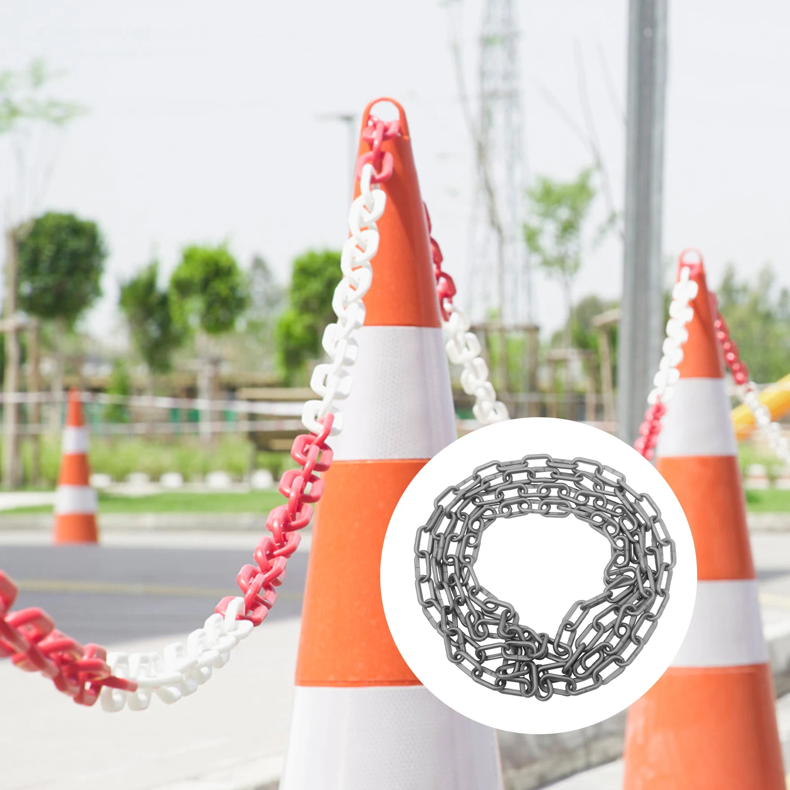 Plastic Safety Chain Links for Crowd Control Lightweight Traffic Guidance Parking Lot Warning Protection Silver