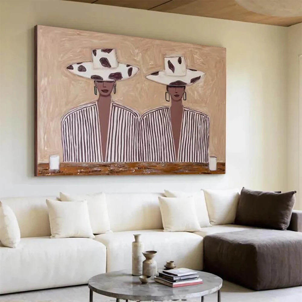 Western Cowboy Wall Decoration, Large Faceless Women's Canvas Abstract Oil Painting, Abstract Art Mural Decoration Wall  art