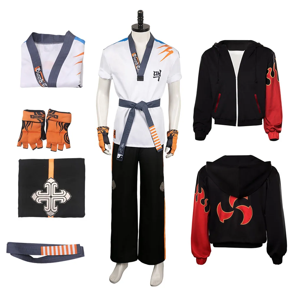 Spiel Tekken Hwoarang Kazama Jin Cosplay Kostüm Top Hosen Mantel Verkleidung Outfits Halloween Karneval Erwachsenen männlichen Mann Fantasia Anzug