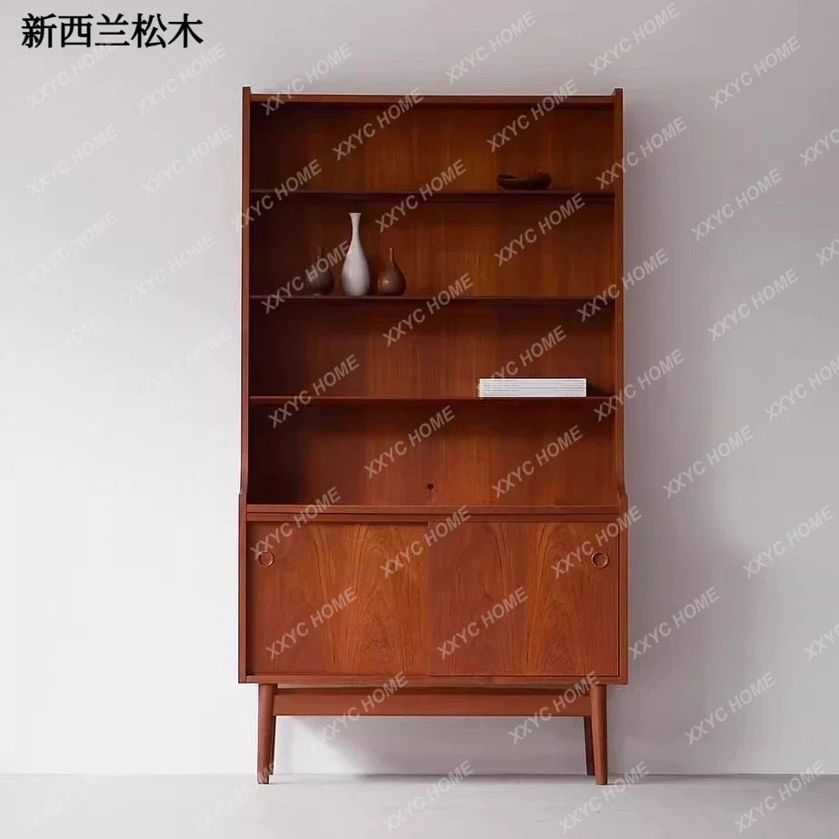 

LMedieval style solid wood bookcase, living room display cabinet, floor-to-ceiling storage cabinet