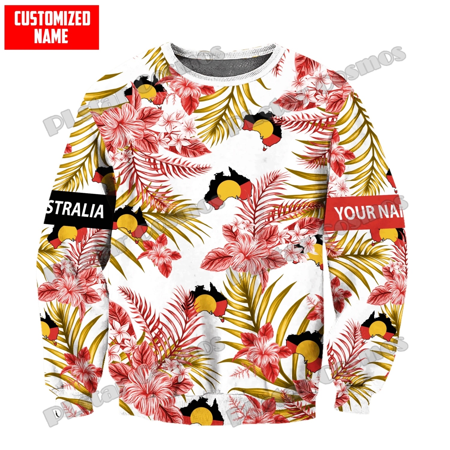 PLstar Cosmos Custom Name Australia Hibiscus Flower 3D Printed Mens Hoodie & Sweatshirt Autumn Unisex Casual Zip Pullover ADW122