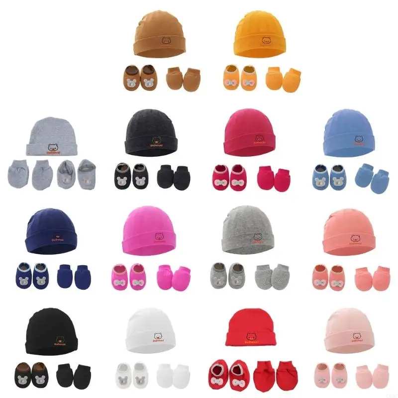 Baby Anti Scratching Gloves Hat Foot Cover Set Soft Cotton Newborn Mittens Socks C63C