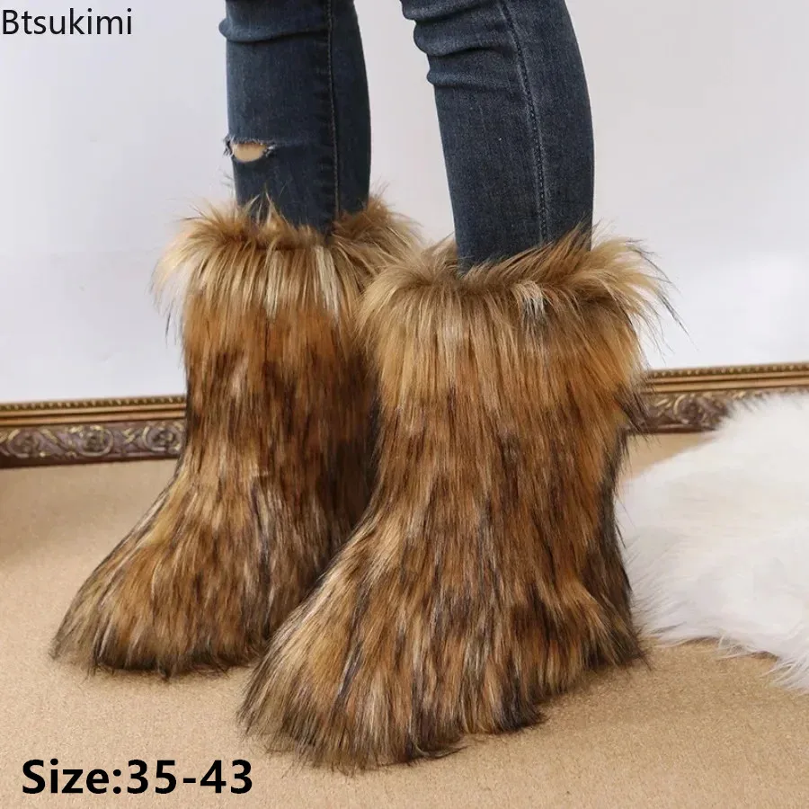 

New 2024 Women's Fur Design Snow Boots Winter Leather Fur Integrated Warm Short Boots Female Outdoor Flat Heel Shoes Women Boots